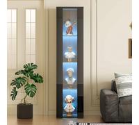Vetrina con Vetro e LED, Mobile per Collezioni, Nero, 40 x 29 x 170 cm