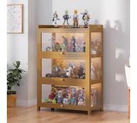Vetrina Curio Cabinet con Porte A Ribalta in Acrilico, Vetrina per Giocattoli Espositore in Vetro, Vetrina in bambù Tsparent, Vetrina della Collezione Curio, Vetrina T, Brown, Third Floor 80cm