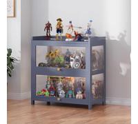 Vetrina Curio Cabinet con Porte A Ribalta in Acrilico, Vetrina per Giocattoli Espositore in Vetro, Vetrina in bambù Tsparent, Vetrina della Collezione Curio, Vetrina T, Grey, Second Floor 60cm