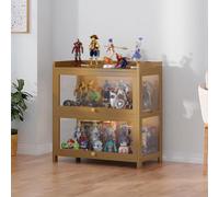 Vetrina Curio Cabinet con Porte A Ribalta in Acrilico, Vetrina per Giocattoli Espositore in Vetro, Vetrina in bambù Tsparent, Vetrina della Collezione Curio, Vetrina T, Brown, Second Floor 70cm