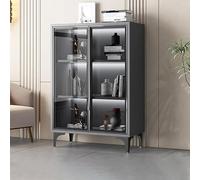Vetrina Curio,vetrinetta Espositiva, Per Trofei, In Vetro, Vetrina Trasparente Da Terra, Mobile Contenitore Per Soggiorno, Per Soggiorno, Camera Da Letto, Ufficio,N(Color:Gray+black Door)