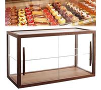 Vetrina da banco in legno a due livelli con vetro trasparente, utilizzata per esporre biscotti, dessert, cupcake e tazze da tè.(B,Double-Layer)