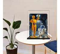 Vetrina da collezione 75398+75379, Oro, Dimensioni 36 × 36 × 47 cm, Adatta per C-3PO e R2-D2, Vetrina in acrilico con sfondo UV personalizzato, Decorazione da parete o da scrivania. (C)