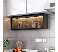 Vetrina da parete in vetro con ante e luce, ideale per dispensa in cucina, bagno e sala da pranzo, facile installazione senza trapano