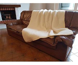 Vetrina del Benessere Il Plaid in 100% Lana Merinos, Coperta Morbida e Soffice, Ideale per Divano o Poltrona, Copriletto per un Caldo e Confortevole Riposo, Agnellato, Interamente Bordato