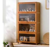 Vetrina della collezione, Vetrina della collezione acrilica, Struttura di bambù naturale, antipolvere, Adatto per uso domestico e ufficio (4-floors-70cm, Wood Color)