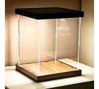Vetrina Espositiva Custodia in Acrilico Trasparente Illuminata, Vetrina a Cubo Rettangolare Extra-large, Contenitore Organizer Trasparente(Wood,40x40x60cm(16x16x24in))