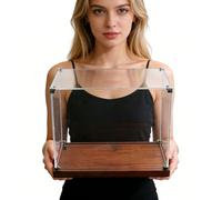 Vetrina Espositiva Grande Vetrina in Acrilico 80 70 60 50 40 cm Lunga Teca in Plastica Trasparente con Angoli in Metallo e Base in Legno Contenitori da Banco(10x10x45cm(4x4x18in))