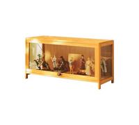 Vetrina espositiva per collezionismo in bambù con ante trasparenti, vetrinetta soggiorno multilivello per collezionisti di oggetti curiosi con anta a ribalta, soluzione di archiviazione per figure