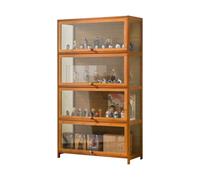 Vetrina espositiva per collezionismo in bambù con ante trasparenti, vetrinetta soggiorno multilivello per collezionisti di oggetti curiosi con anta a ribalta, soluzione di arch Brown 23.6×12.6×55.1in