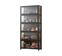 Vetrina espositiva per collezionismo in bambù con ante trasparenti, vetrinetta soggiorno multilivello per collezionisti di oggetti curiosi con anta a ribalta, soluzione di arch Black 31.5×12.6×67.7in