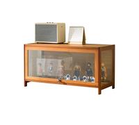 Vetrina espositiva per collezionismo in bambù con ante trasparenti, vetrinetta soggiorno multilivello per collezionisti di oggetti curiosi con anta a ribalta, soluzione di archiviazione per figure