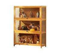 Vetrina espositiva per collezionismo in bambù con ante trasparenti, vetrinetta soggiorno multilivello per collezionisti di oggetti curiosi con anta a ribalta, soluzione di archiviazione per figure