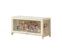 Vetrina espositiva per collezionismo in bambù con ante trasparenti, vetrinetta soggiorno multilivello per collezionisti di oggetti curiosi con anta a ribalta, soluzione di archiviazione per figure