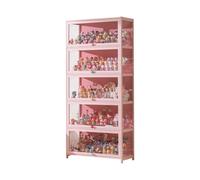 Vetrina espositiva per collezionismo in bambù con ante trasparenti, vetrinetta soggiorno multilivello per collezionisti di oggetti curiosi con anta a ribalta, soluzione di archi Pink 27.6×12.6×67.7in
