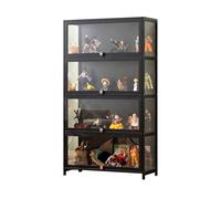 Vetrina espositiva per collezionismo in bambù con ante trasparenti, vetrinetta soggiorno multilivello per collezionisti di oggetti curiosi con anta a ribalta, soluzione di arch Black 23.6×12.6×55.1in