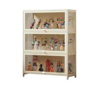 Vetrina espositiva per collezionismo in bambù con ante trasparenti, vetrinetta soggiorno multilivello per collezionisti di oggetti curiosi con anta a ribalta, soluzione di archiviazione per figure