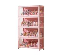 Vetrina espositiva per collezionismo in bambù con ante trasparenti, vetrinetta soggiorno multilivello per collezionisti di oggetti curiosi con anta a ribalta, soluzione di archi Pink 23.6×12.6×55.1in