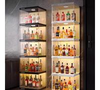 Vetrina Espositiva per Collezionismo Mobilettos per Vino Antipolvere In Plastica con Luci Telecomandate e Porta Laterale Magnetica per Legos, Figurine, Modellino(Black,33x40x124.4cm)