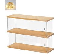 Vetrina Espositiva per Funko Pop Action Figure Collezionismo, Teca Plexiglass Vetrinetta Acrilico Trasparente 2 Strati con Porta con Base in Legno & Luce di Stringa (Legno, 39.5x9.6x27.5 cm)