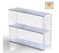 Vetrina Espositiva per Funko Pop Action Figure Collezionismo, Teca Plexiglass Vetrinetta Acrilico Trasparente 2 Strati con Porta con Base in Legno & Luce di Stringa (Bianco, 39.5x9.6x27.5 cm)