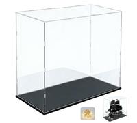 Vetrina Espositiva Teca Plexiglass Acrilico per Lego 10365 Nave Pirata del Capitano Jack Sparrow Collezionismo, Vetrina Trasparente Grande Scatola con Base in Legno-Plastica, Nero Interno 70x30x70cm
