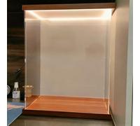 Vetrina Espositiva Vetrina Alta in Acrilico Trasparente con Luce a LED, Scatola Portaoggetti Rettangolare in Plastica Extra Large, Scatola Espositiva Impilabile da Banco(Wood,25x25x35cm(10x10x14in))