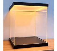 Vetrina Espositiva Vetrina Alta in Acrilico Trasparente con Luce a LED, Scatola Portaoggetti Rettangolare in Plastica Extra Large, Scatola Espositiva Impilabile da Banco(Black,35x35x70cm(14x14x28in))