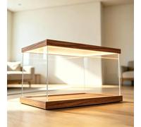 Vetrina Espositiva Vetrina in Acrilico Extra Lunga con Illuminazione a LED | Copertura Trasparente Antipolvere con Base da 3 cm, Grande Teca Espositiva in Plastica(Wood,75x65x65cm(30x26x26in))