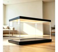 Vetrina Espositiva Vetrina in Acrilico Extra Lunga con Illuminazione a LED | Copertura Trasparente Antipolvere con Base da 3 cm, Grande Teca Espositiva in Plastica(Black,75x25x25cm(30x10x10in))