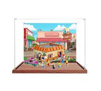 Vetrina in acrilico compatibile con Lego 10352 Family Burger Toys Set, antipolvere, scatola portaoggetti, compatibile con 10352 (solo scatola espositiva, kit non incluso) (sfondo + legno a)