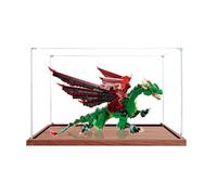 Vetrina in acrilico compatibile con Lego 31161 Drago medievale, antipolvere, scatola portaoggetti, compatibile con 31161 (solo scatola espositiva, kit non incluso) (trasparente + legno)