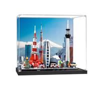 Vetrina in acrilico per Lego 21051 Tokyo Skyline - antipolvere con protezione UV, misura personalizzata per Lego 21051 Model - Edizione da collezione (modello non incluso) (sfondo + base nera)
