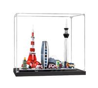 Vetrina in acrilico per Lego 21051 Tokyo Skyline - antipolvere con protezione UV, misura personalizzata per Lego 21051 Model - Edizione da collezione (modello non incluso) (base nera + 3 mm)