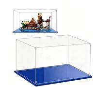 Vetrina in Acrilico Trasparente,Versatile Vetrina Antipolvere,Vetrina Acrilica per Lego Statuette Architecture-Base in Plastica Blu (60x40x40CM)
