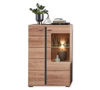 Vetrina in legno antico massiccio, effetto rovere antico con certificazione FSC, moderna vetrina con illuminazione a LED e molto spazio di archiviazione, 90 x 134 x 38 cm (larghezza x altezza x