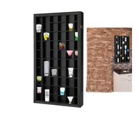 Vetrina in legno con serratura per bicchieri, 52 griglie, montaggio a parete, per bicchieri di vino, ripiani rimovibili, perfetta per la decorazione della casa e del negozio (nero)