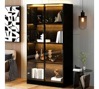Vetrina in vetro 70 × 40 × 160 cm - Vetrina in vetro a LED antipolvere con porta in vetro temperato, telaio della porta in alluminio e striscia luminosa gialla calda incorporata su ogni livello