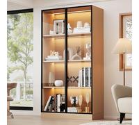 Vetrina in vetro 70 × 40 × 160 cm - Vetrina in vetro a LED antipolvere con porta in vetro temperato, telaio della porta in alluminio e striscia luminosa gialla calda incorporata su ogni livello