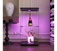 Vetrina in Vetro a 2 Piani con LED, Armadio da Collezione Vetros con Lucchetto, Trasparente Armadio Portaoggetti di Vetros, per Bar, Oggetti da Collezione, Soggiorno (nero)