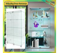Vetrina in vetro a 4 ripiani Comanlai, vetrina con luci a LED e anta con serratura, 80,5x36,5x164 cm BIANCO