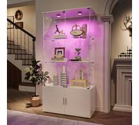 Vetrina in vetro a LED con 3 ripiani in vetro, mobile vetrina moderno con 4 ante armadio portaoggetti credenza per cucina e soggiorno (bianco 2, 3 stagen 4 Tür+LED)