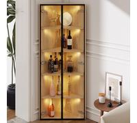 Vetrina in vetro a LED - Esterno in legno di quercia con illuminazione integrata, alloggiamento in vetro rinforzato antipolvere e porte - Vetrina per oggetti da collezione, libreria, armadietto del