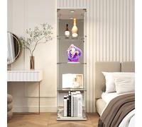 Vetrina in vetro a una porta,Vetrina in vetro a led armadio da vetrina moderno con 4 ripiani in vetro specchiato, armadio vetrina soggiorno in vetro per camera da letto e soggiorno (1 porta 4 strati