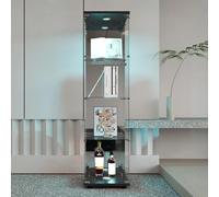 Vetrina in vetro a una porta,Vetrina in vetro a led armadio da vetrina moderno con 4 ripiani in vetro specchio, armadio vetrina soggiorno in vetro per camera da letto e soggiorno (1 porta 4 strati