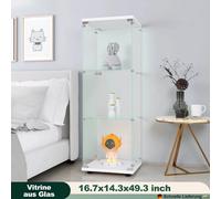 Vetrina in vetro Comanlai con 3 ripiani, vetrine in vetro a una porta bianche da pavimento per soggiorno camera da letto