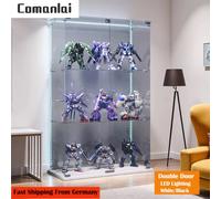 Vetrina in vetro Comanlai con illuminazione a LED, vetrina da soggiorno a 3 strati per la raccolta, doppia anta, armadietto trasparente