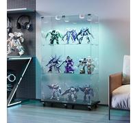 Vetrina in vetro con illuminazione a LED e rotelle, di colore nero, 123,3 x 35 x 78,5 cm, moderna vetrina in vetro a 3 strati e 2 ante, vetrina in vetro per ufficio, soggiorno, cucina