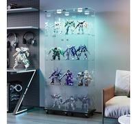 Vetrina in vetro con illuminazione a LED e rotelle, di colore nero, 163 x 35 x 78,5 cm, moderna vetrina in vetro a 4 strati e 2 ante, vetrina in vetro per ufficio, soggiorno, cucina