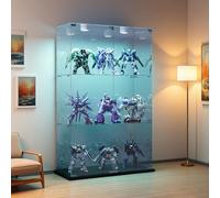 Vetrina in vetro con LED, 3 strati, vetrina in vetro a 2 porte, vetrina in vetro con serratura, vetrina senza cornice, vetrina da collezione per dormire (nero, 78,5 x 35 x 123,3)